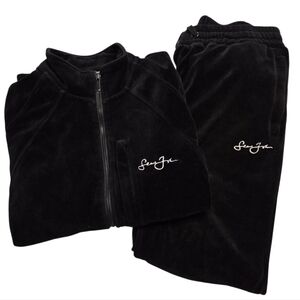 Sean John Vintage Velour Tracksuit Pants Set Black Size Medium